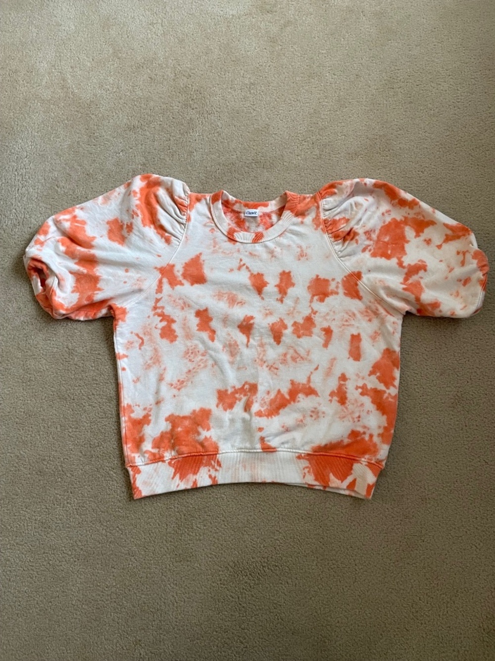 Clare V. Orange Tie Dye Puff Sleeve Sweatshirt Size XS